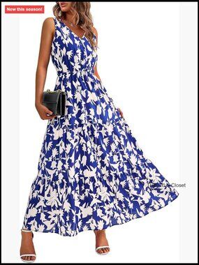 Sleeveless Floral Maxi Dress with Elastic High Waist